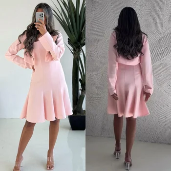 Robe plissée en jersey drapée personnalisée, robes longueur genou, robe d'anniversaire, ligne A, col carré, occasion sur mesure