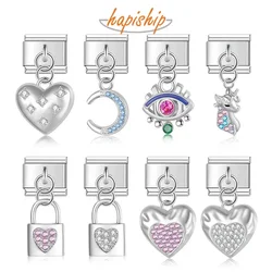 Hapiship 2024 Fashion Sweet Heart Lock Moon Unicorn Charm Links Fit 9mm Stainless Steel Bracelet DIY Making Women Jewelry DJ829