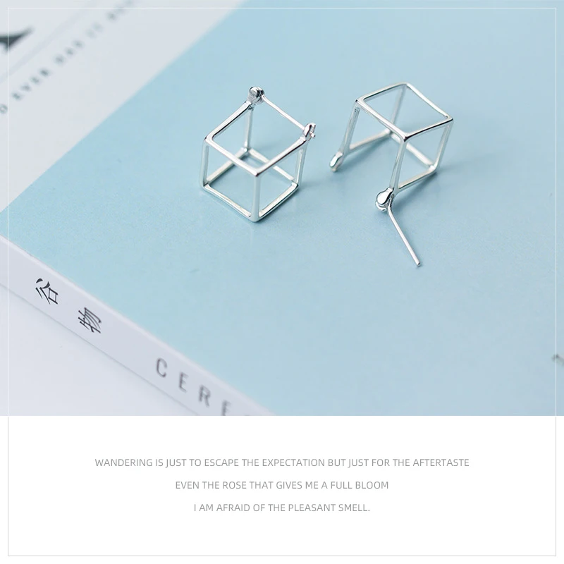 Modian New Design Geometric 3D Square Cube Stud Earrings for Women Authentic 925 Sterling Silver Stylish Minimalism Jewelry Gift