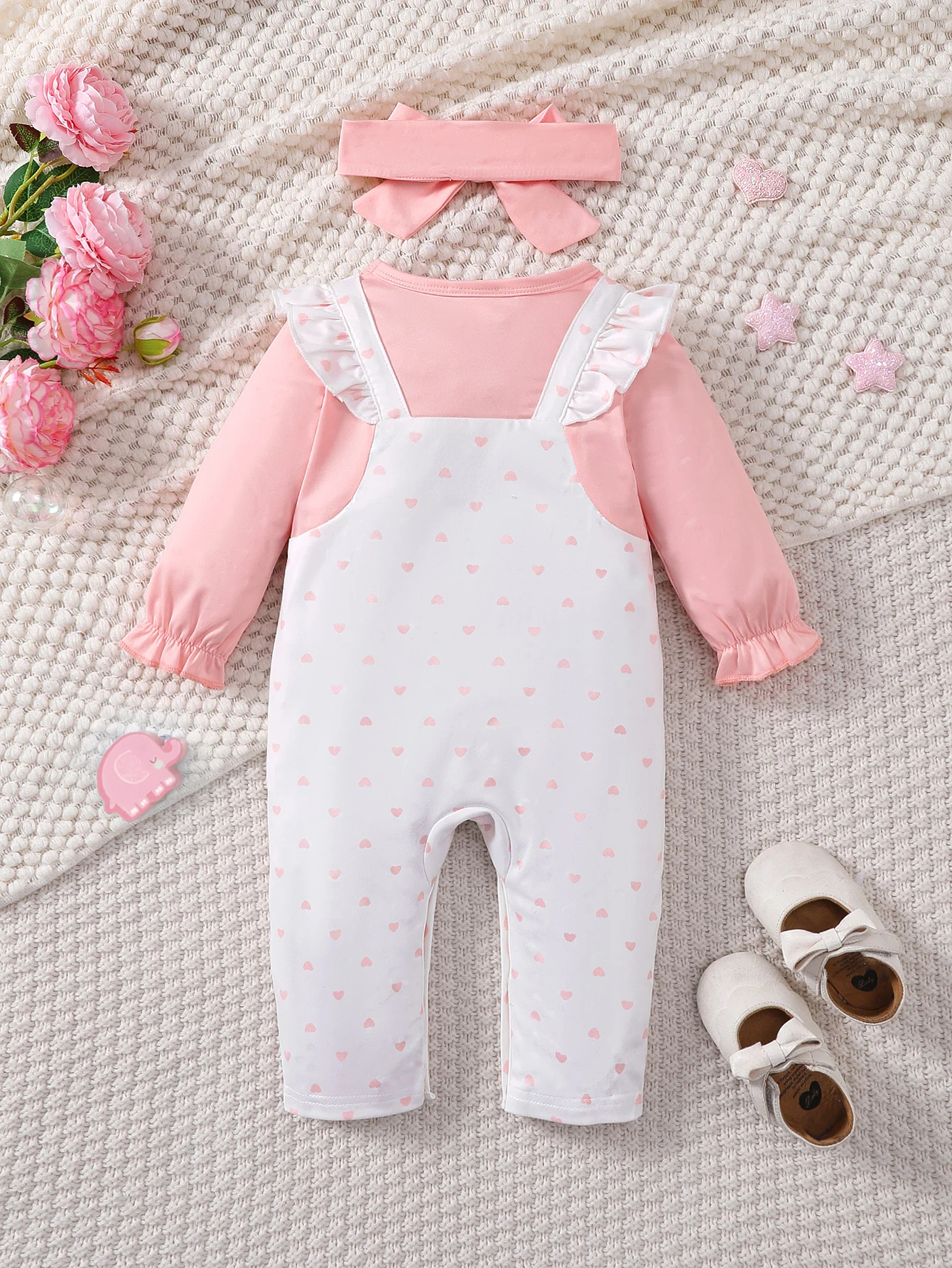 0–18 Monate Baby-Overall für Mädchen, Cartoon-Druck, Rüschenrand-Overall, geeignet für süße Babys, Frühling und Herbst, langärmeliger Overall – Detail 2