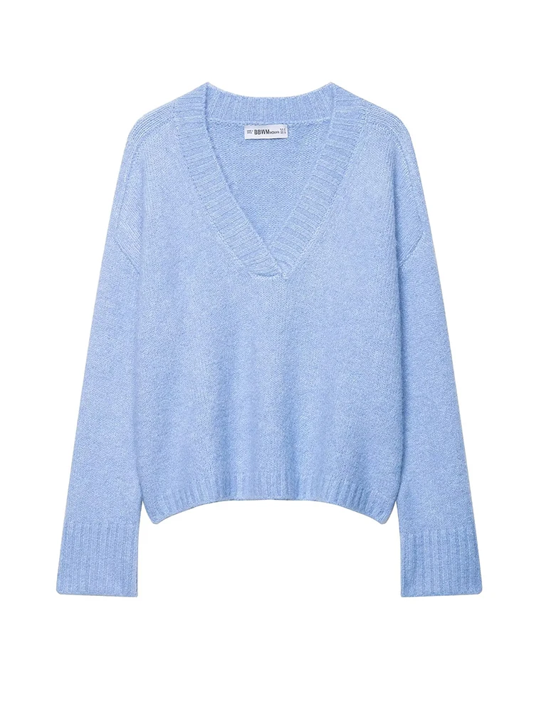 Damski sweter zimowy w stylu vintage, ciepły, z długim rękawem, modny, z dekoltem w serek, luźny, w stylu high street, casualowy, 2 kolory, miękki sweter.