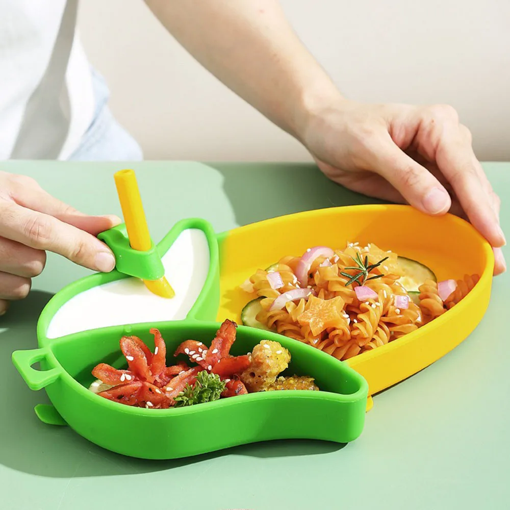 Brand New Cute Cartoon Silicone Suction Plate Set with Fork & Spoon Baby Led Weaning Feeding Utensils to Help Babies Eat Easily