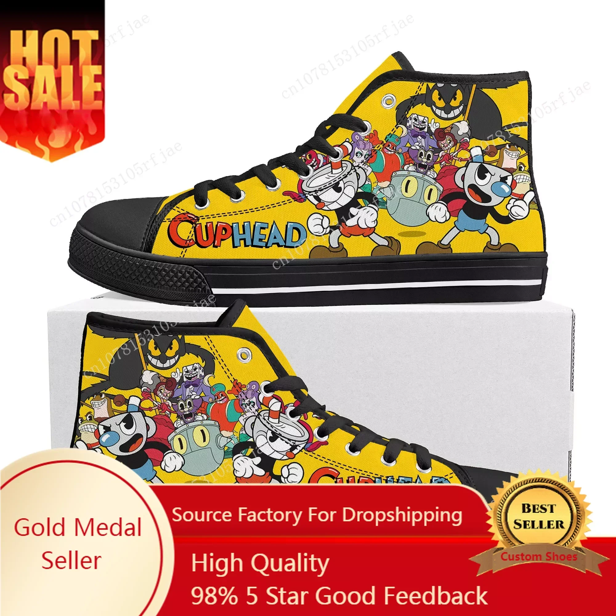 

Hot Cupheads Mugmans Cartoon Game High Top Sneakers Mens Womens Teenager High Quality Canvas Sneaker Custom Built Couple Shoes