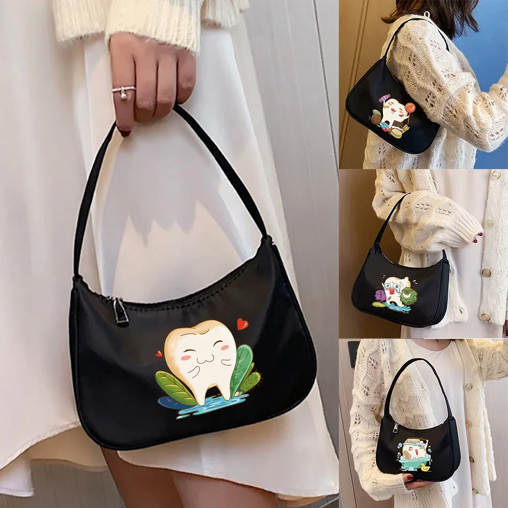 Korean Popular Bag Women Hobos Handbag Armpit Shoulder Bag Clutch Teeth Pattern Print Casual Underarm Bags Purse Commuter Clutch