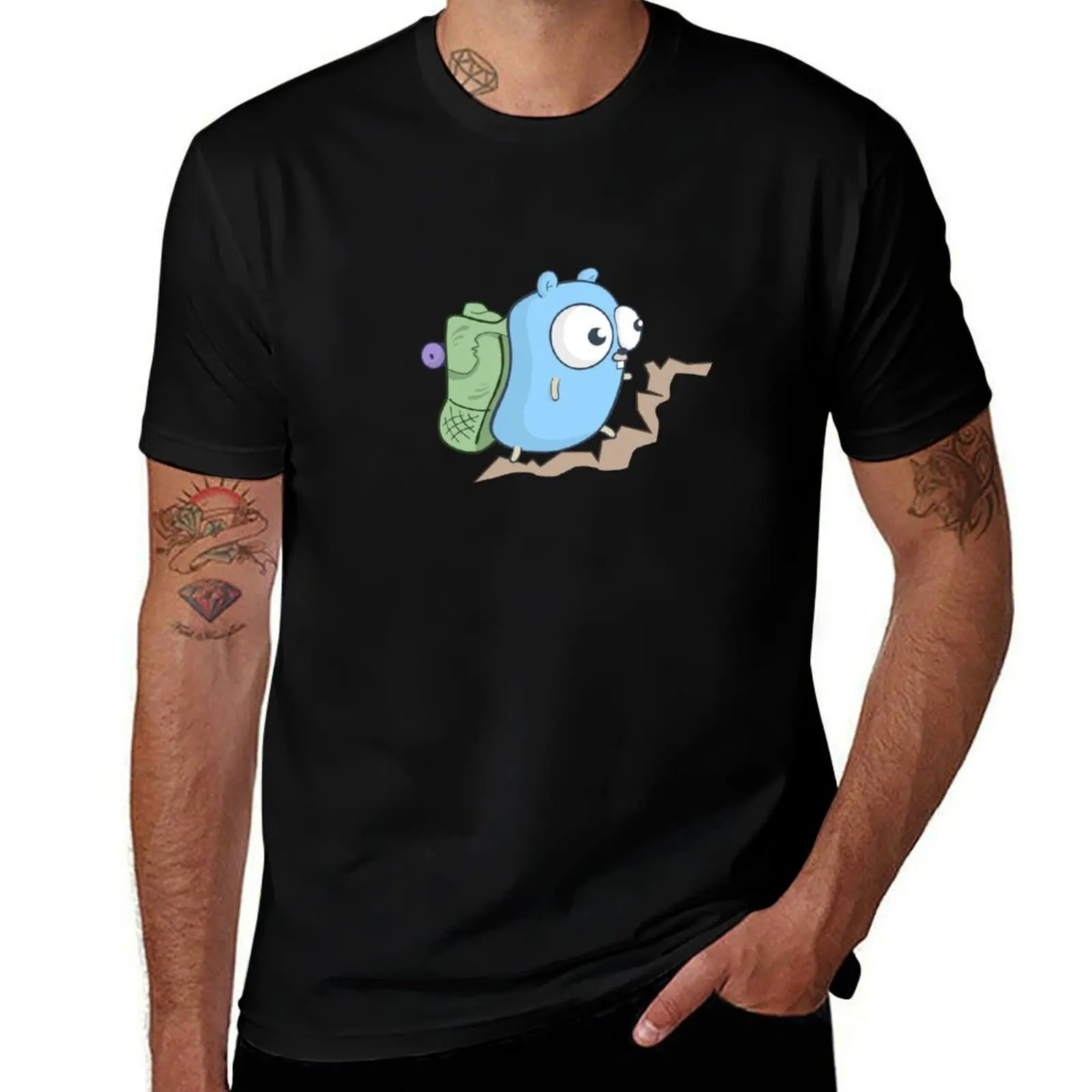 The Go Gopher: Hiking (Black) T-Shirt Casual Trendy Streetwear Tee Shirt