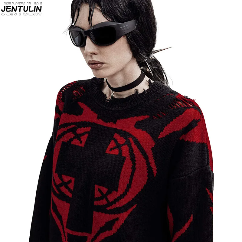 

Millennium готический панк-стиль свитер в стиле Харадзюку женский уличный зимний свободный мужской дизайн одежды вязаный свитер с матросским вырезом унисекс