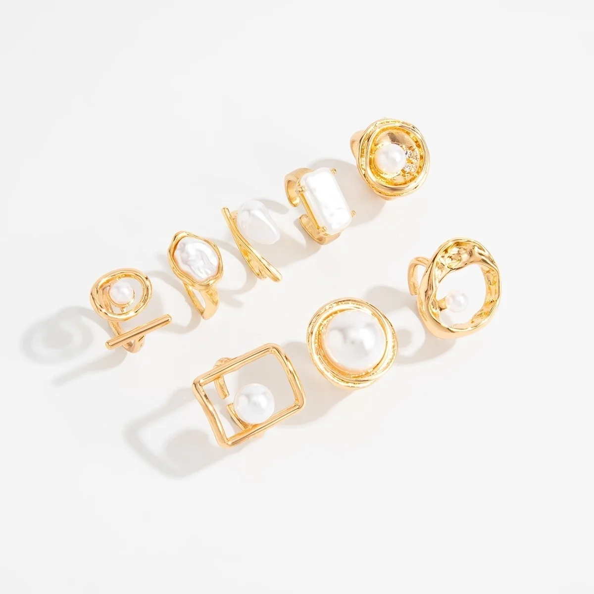 Vintage-Set mit unregelmäßigen, barocken, imitierten Perlen-Fingerringen für Damen und Herren, trendiger weißer, geometrischer Ring mit Emaille, Punk-Schmuck – Detail 15