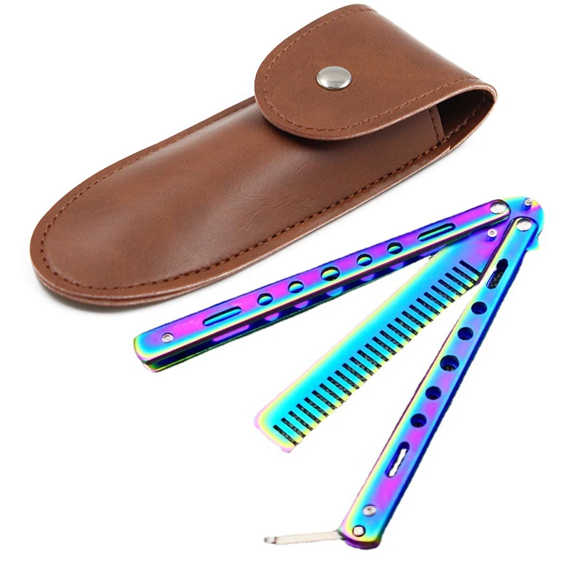 Foldable Swing Comb Stainless Steel Practice Training Butterfly Knife Comb For Men Portable Salon Hairdressing Styling Tool 1PCS