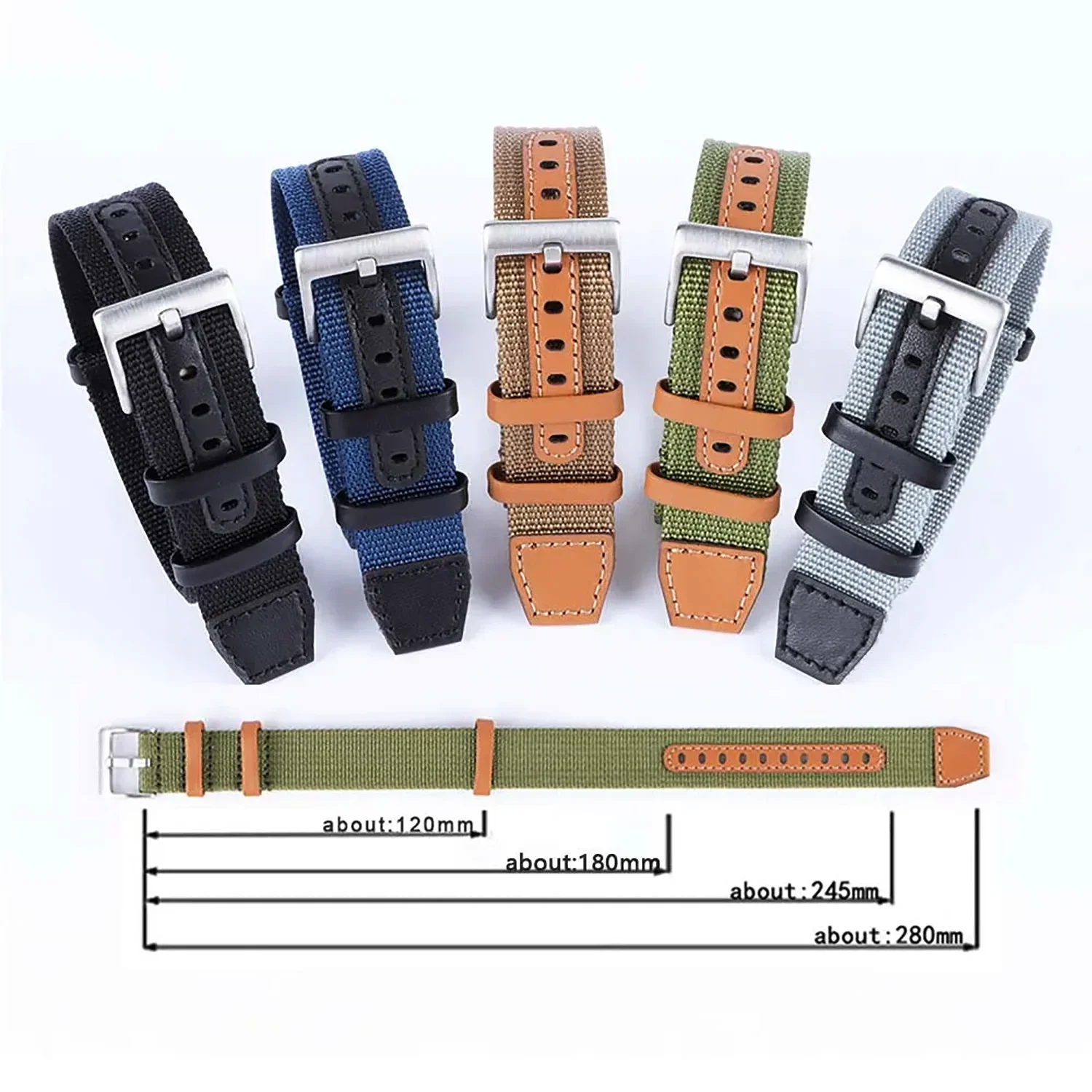 Canvas Nylon Patch Leather Strap for Rolex Watchband for Omega Wristband Soft Watch Bracelet for Seiko Replacement 20mm 22mm