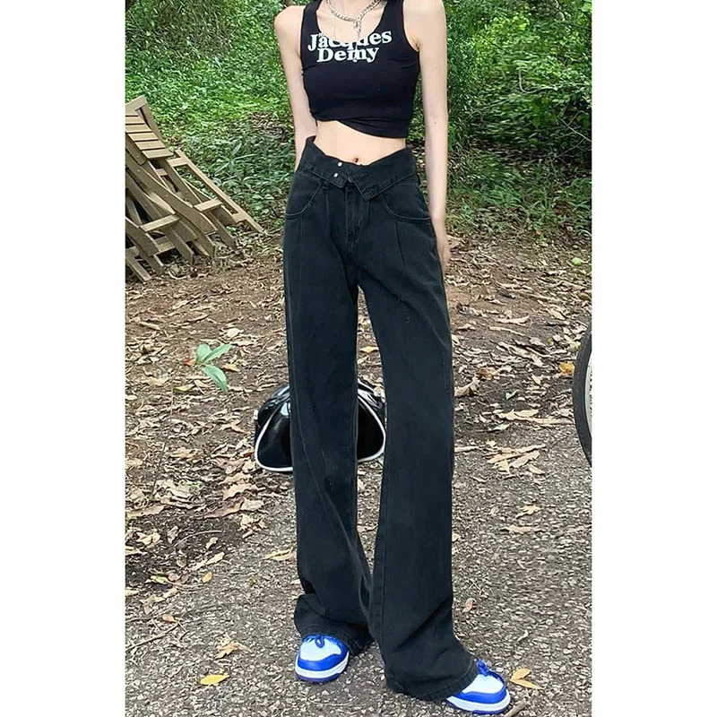 Straight Leg Jeans Woman High Waist Newjeans Vintage Clothes Women's Pants Korean Fashion Denim Female Clothing Streetwear