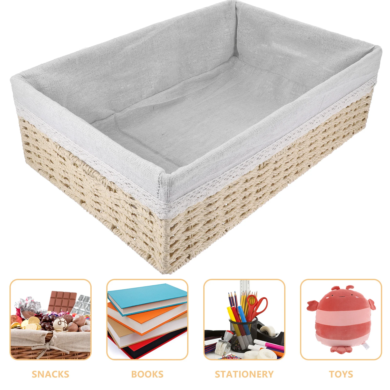 

1pc Storage Basket Plant Fiber Weave Organizer For Desktop Shelf Sundries Fruit Snack Container Household Bin