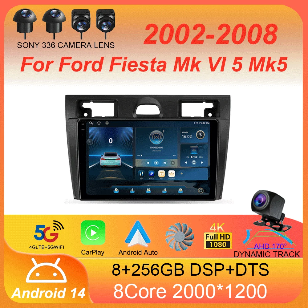 

Автомобильный радиоприемник Android 14 для Ford Fiesta Mk VI 5 Mk5 2002-2008, мультимедийный видеоплеер, навигация, GPS, без 2din 2 din dvd