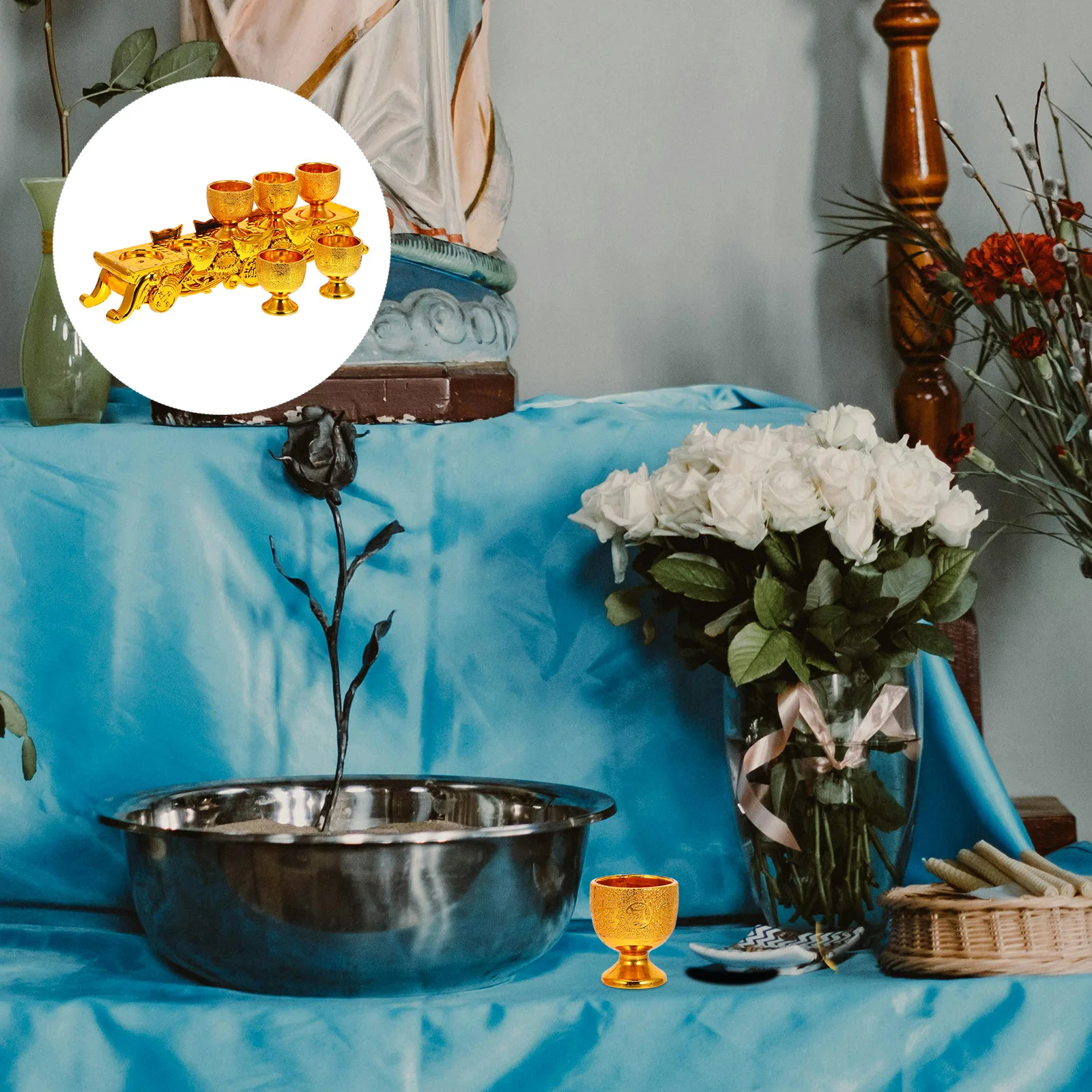 

1 set 1 Set Tibetan Buddhist Offering Cups For Water Tea Rituals Plastic Mini Chalice With Base Temple Accessories Kitchen