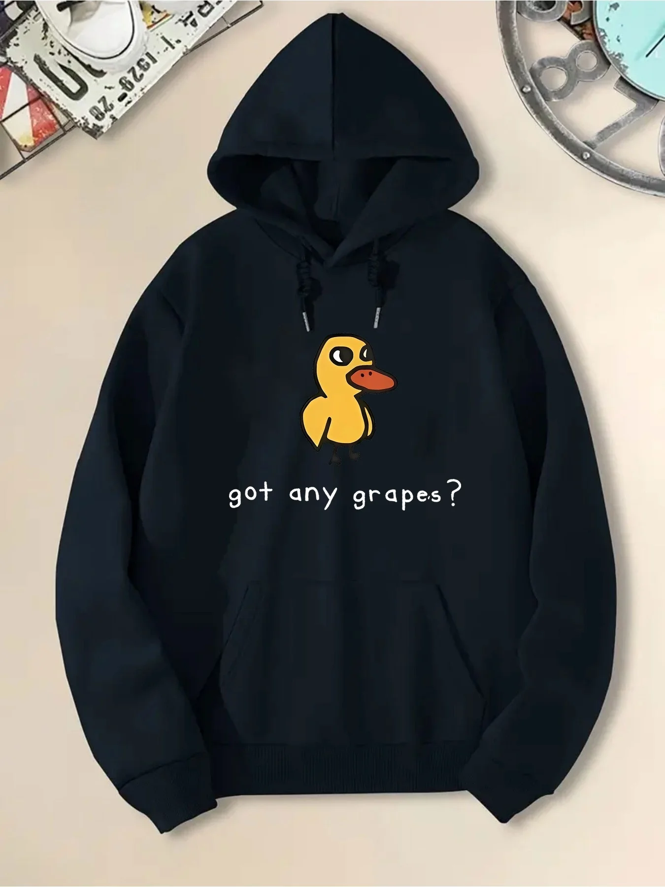 Duck Graphic Hoodie Lightweight Breathable Pullover Loose Fit Streetwear Pockets Adjustable Drawstring Machine Washable