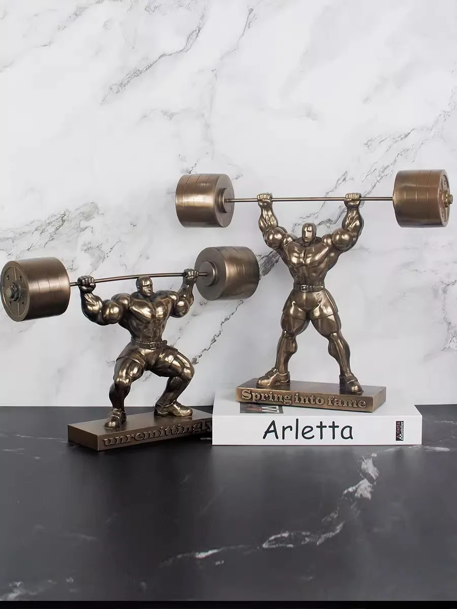 Imitation Copper Abstract Muscle Male Hercules Gym Decor Weightlifter Throwing discus Athlete Resin Statue Home Crafts Sculpture