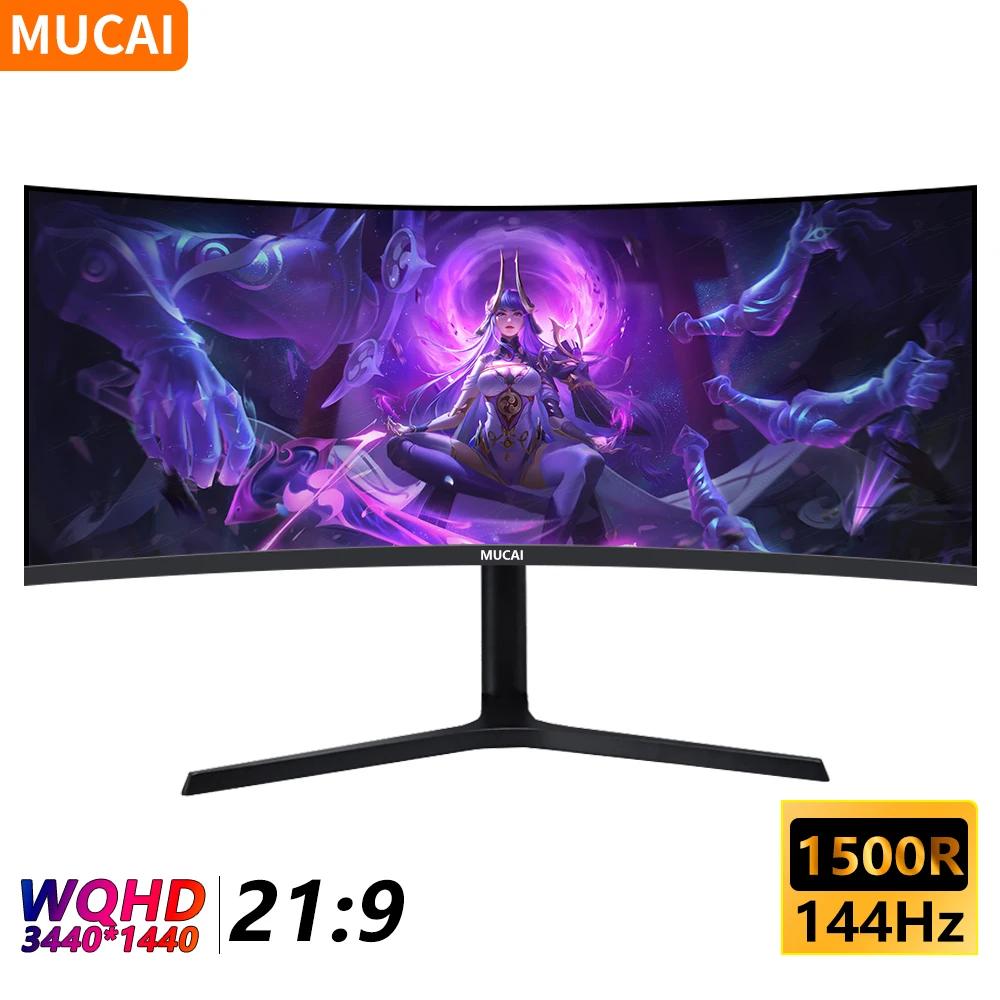 

34 Inch 144hz Monitors MVA Curved Screen WQHD Desktop Wide Display 21:9 LED Gaming Computer Screen 1500R Curved DP/3440*1440