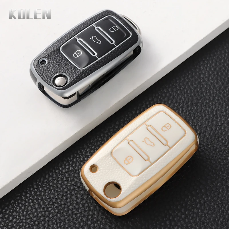 Fashion TPU Car Fold Key Case Cover For VW Volkswagen Polo Golf Passat Beetle Caddy Tiguan Skoda Octavia Kodiaq Seat Leon Altea