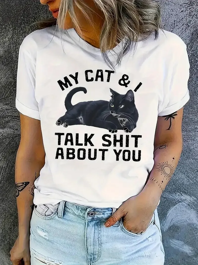

Cat Talk Графический принт Лето Осень Зима Хлопковые мужские и женские футболки с короткими рукавами Роскошный бренд для занятий спортом на открытом воздухе