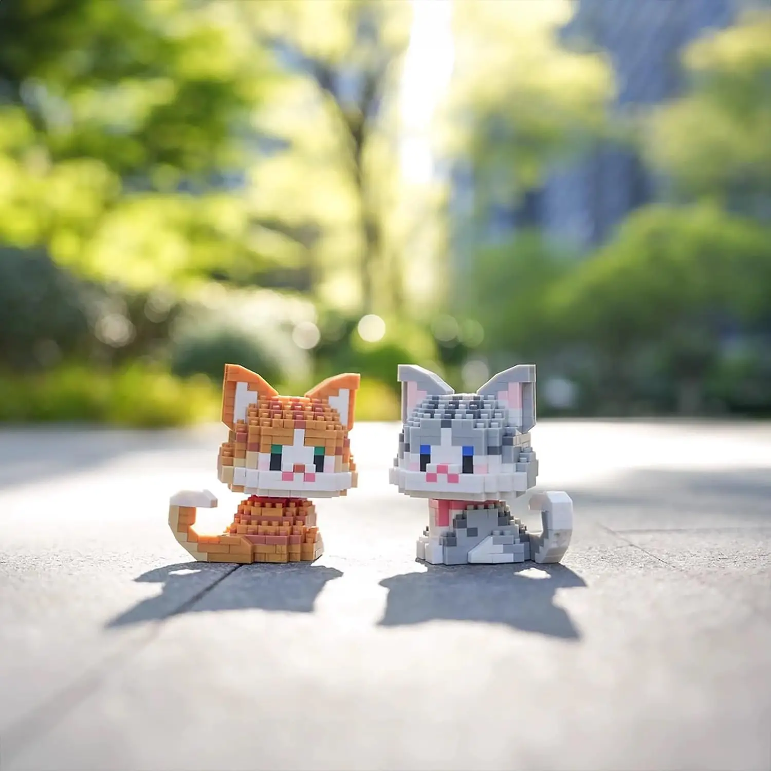 Pädagogische Mini-Katzenbausteine für Kinder und Erwachsene, Geschenkspielzeug, 425 Stück (Silber-Farbverlaufskatze)