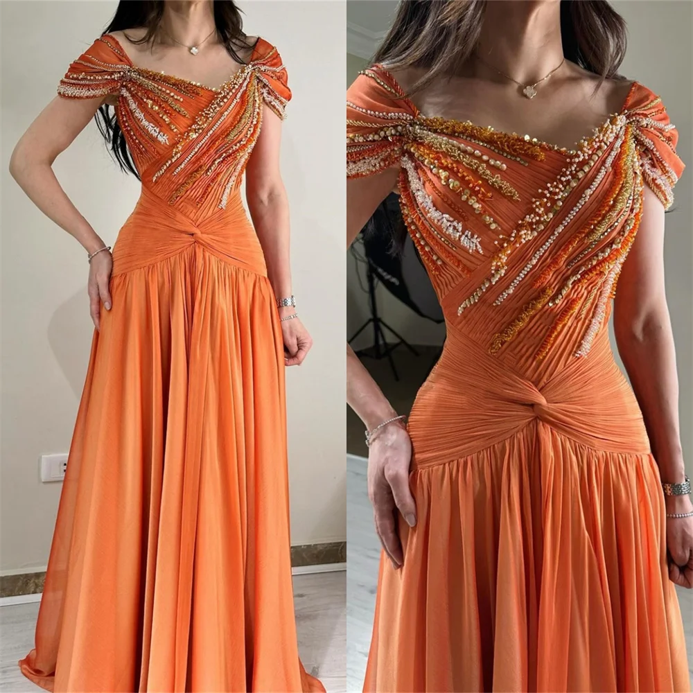 Customized Prom Gown Saudi Arabia Formal Dearin V-neck A-line Floor Length Skirts Bead Draped Bespoke Occasion Dresses Evening D