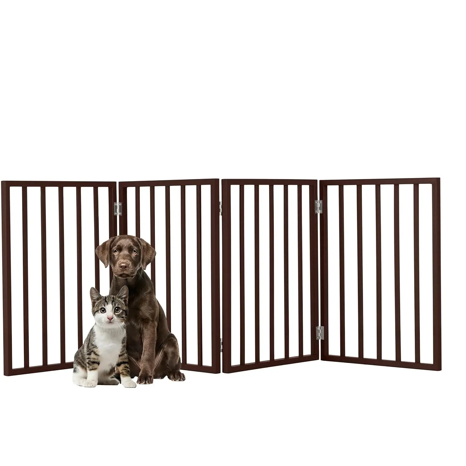 

4-Panel Foldable Pet Gate for Stairs, Hallways, Doorways - 73x24 Inch Indoor Dog Fence in Brown