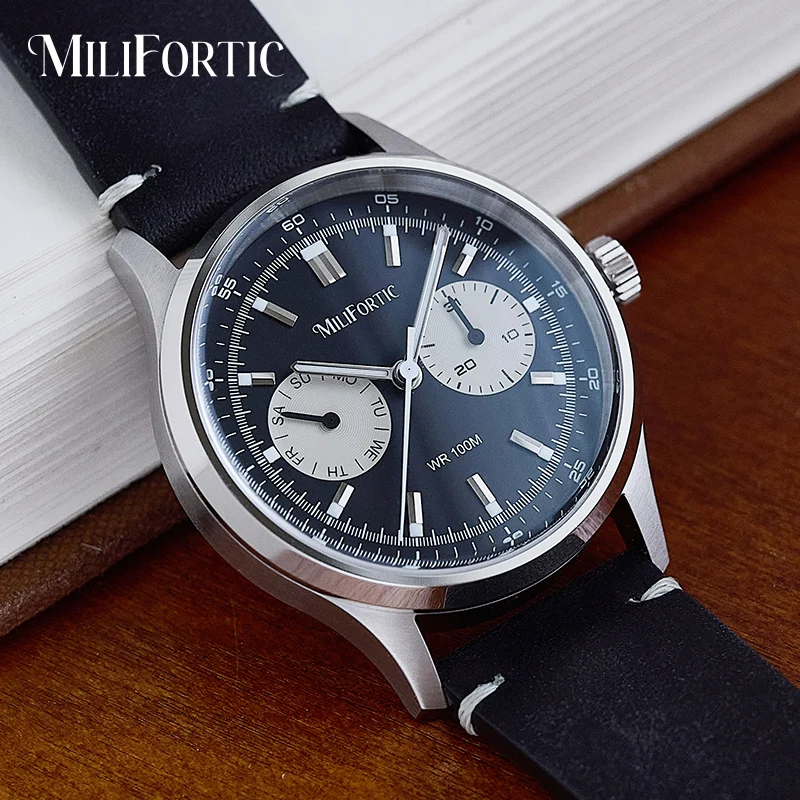 Milifortic R078 Classic Retro Men Watch Smooth Sweep Quartz Panda Multi Dial Dress Watches For Daily Business Suit Wear Cool Cal