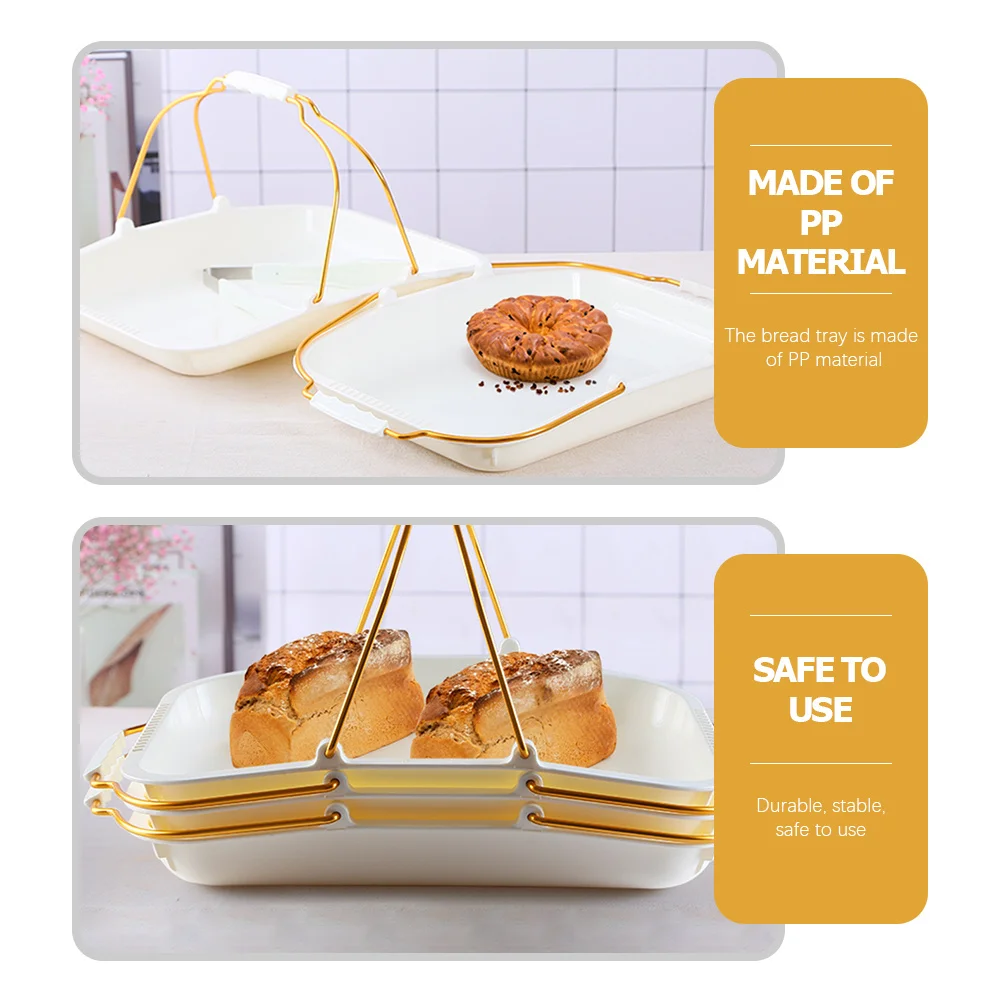 

Rectangular Bread Tray With Handle Multi-Function Food Storage Plate Cake Display Fruit Serving Tray Kitchen Baking Supply