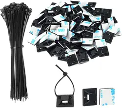 Self-locking plastic nylon tie + Nylon Square Plastic 3M Self Adhesive Wire Zip Fixed Seat Holder Cable Tie Mount Base