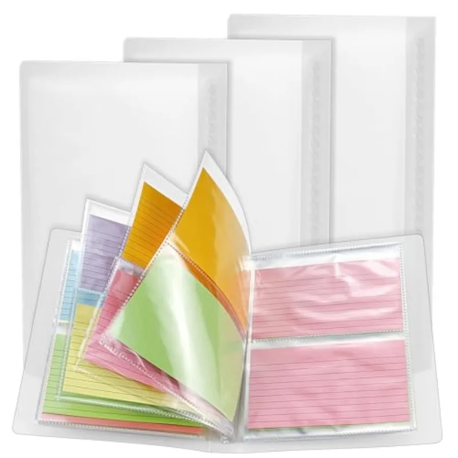 

3 Pack 3 x 5 Index Cards Holders, Holds 240 Pieces Cards, Organizer Pouches Book Binder for Note, Study and Recipe