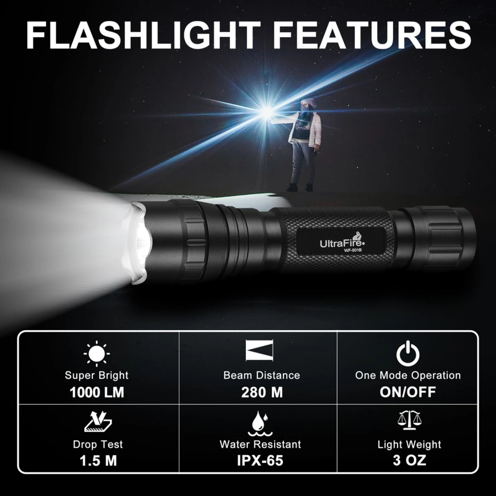 UltraFire 2 Pack WF-501B Tactical Police Flashlight 1200 Lumens Powerful Army Military Torch Light 18650 Rechargeable LED Lamp