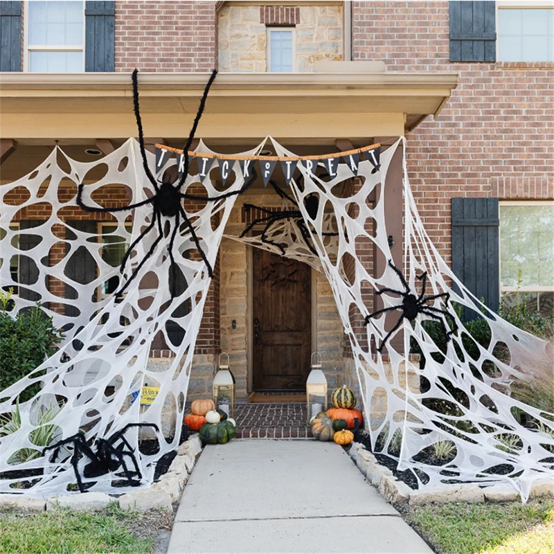 2/4m Halloween Decorations Outdoor Spider Web Giant Stretchy Netting Spider Webbing Ripped Cobweb Haunted House Prop Decor