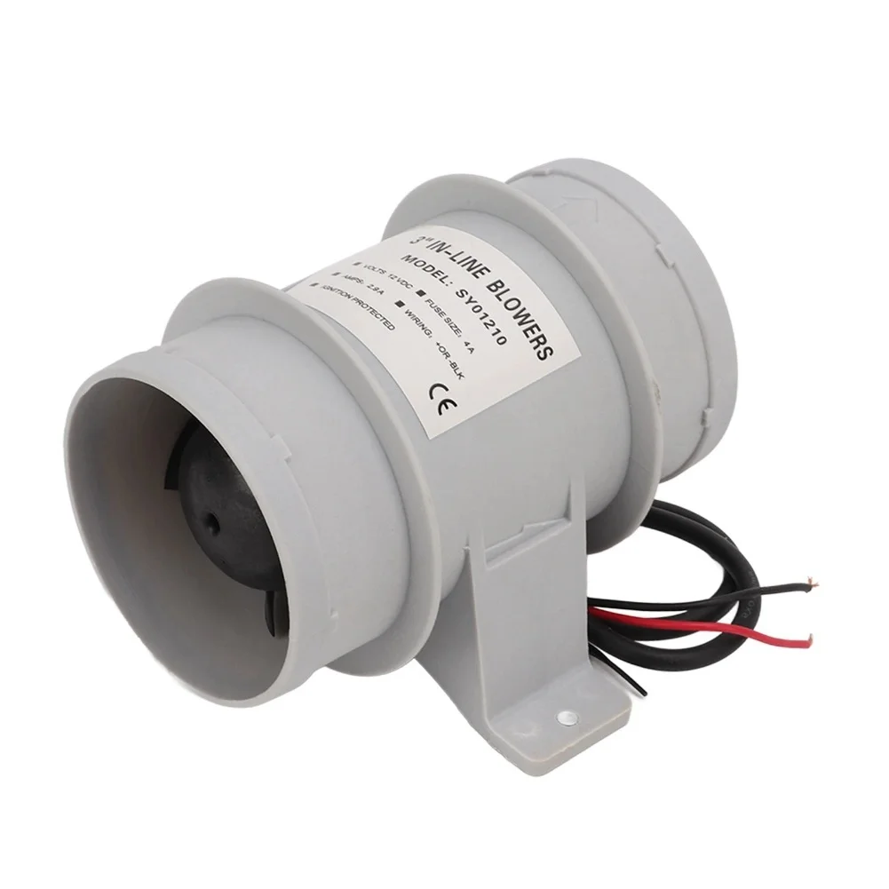 Marine 3 Inch 12V Inline Air Blower with Silent Operation and Resistant Motor Housing for Yacht Air Circulation