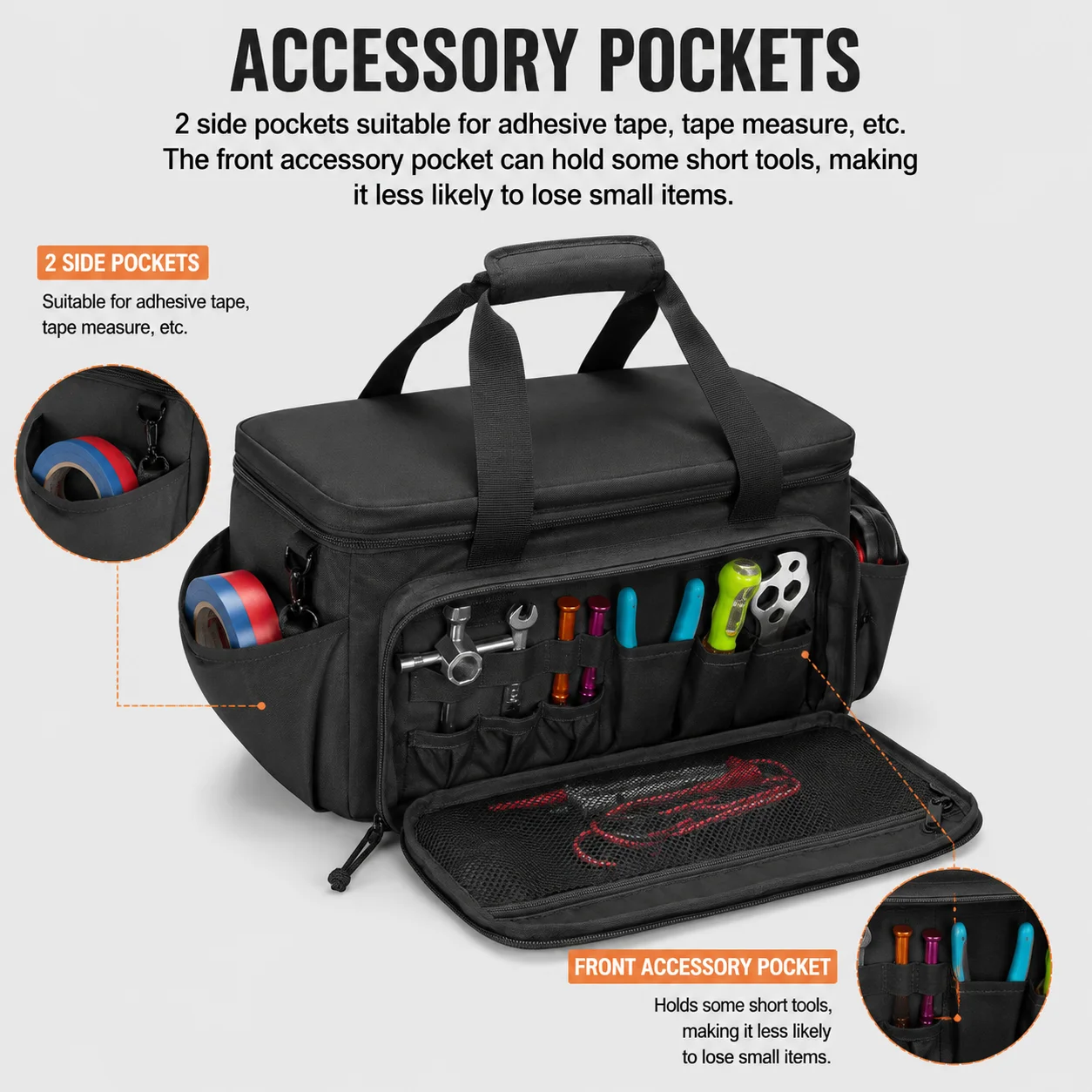 Multi High-capacity Tool Storage Bag for Repairman Electrician Carpenters, Handyman 14