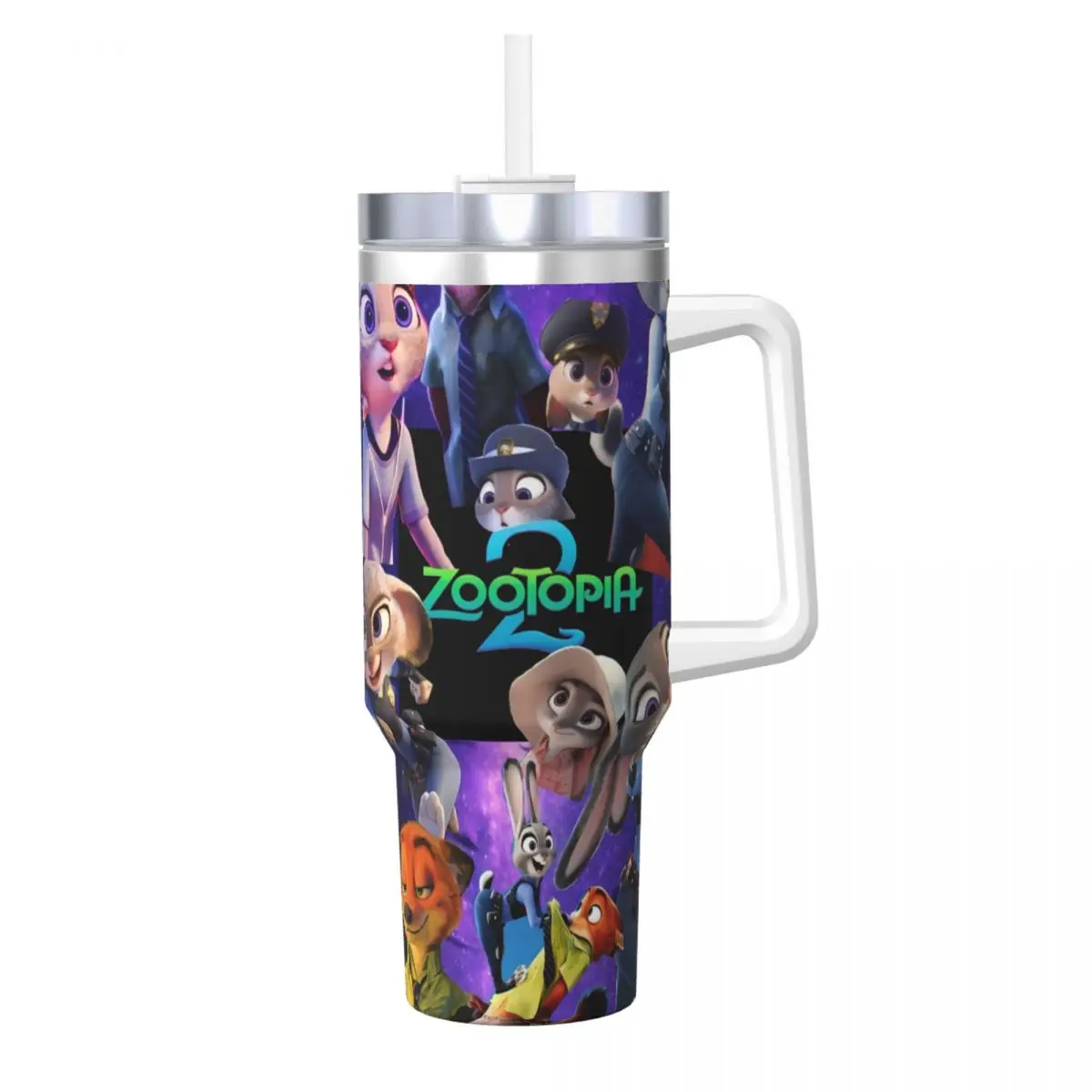 Cartoon Zootopia Print Stainless Steel Tumbler Travel Mugs Cup Large Capacity Coffee Mug Insulated Drinks Milk Tea Water Bottle