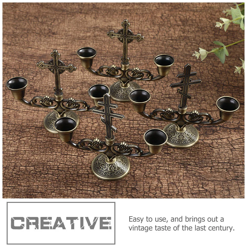 

2Pcs Double Head Candlestick European Style Vintage Holder for Events Wedding Party Tabletop Adornment Metal Stand