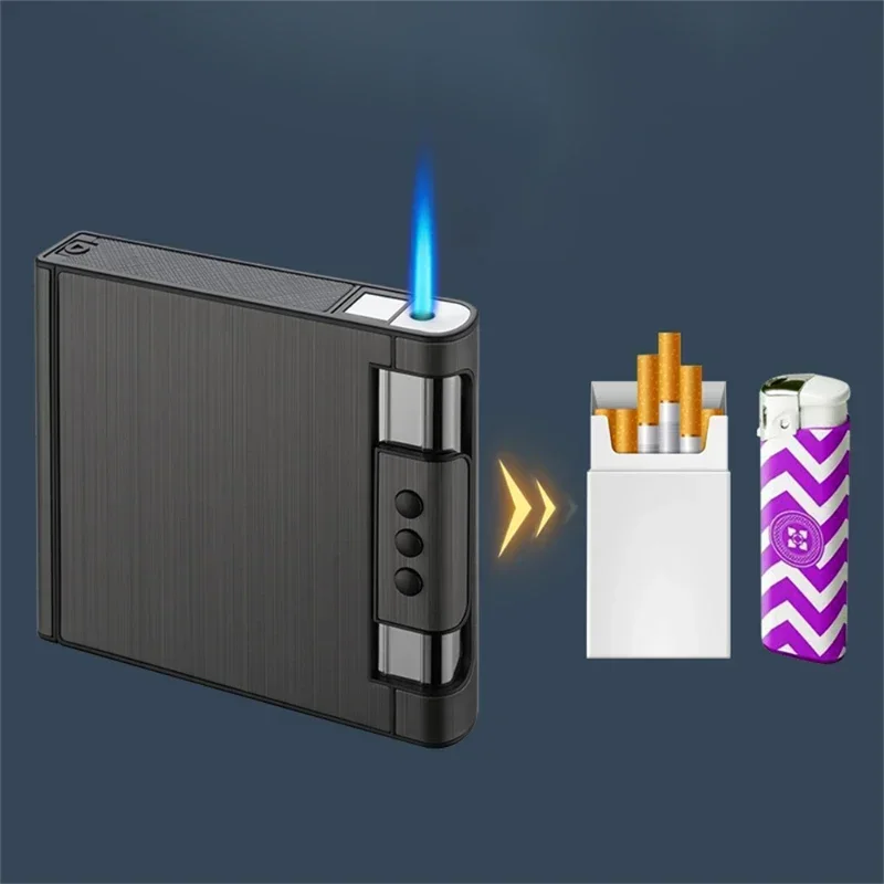 2 In 1 Automatic Cigarette Case with Lighter Metal Compression Moisture Proof Inflatable Lighter Smoking Accessories