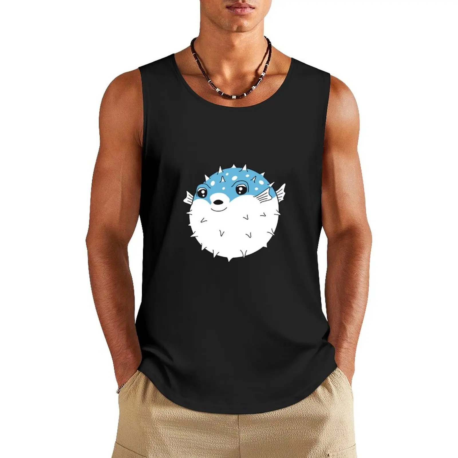 Fugu puffer fish Tank Top t shirts summer sleeveless shirt man Vest male