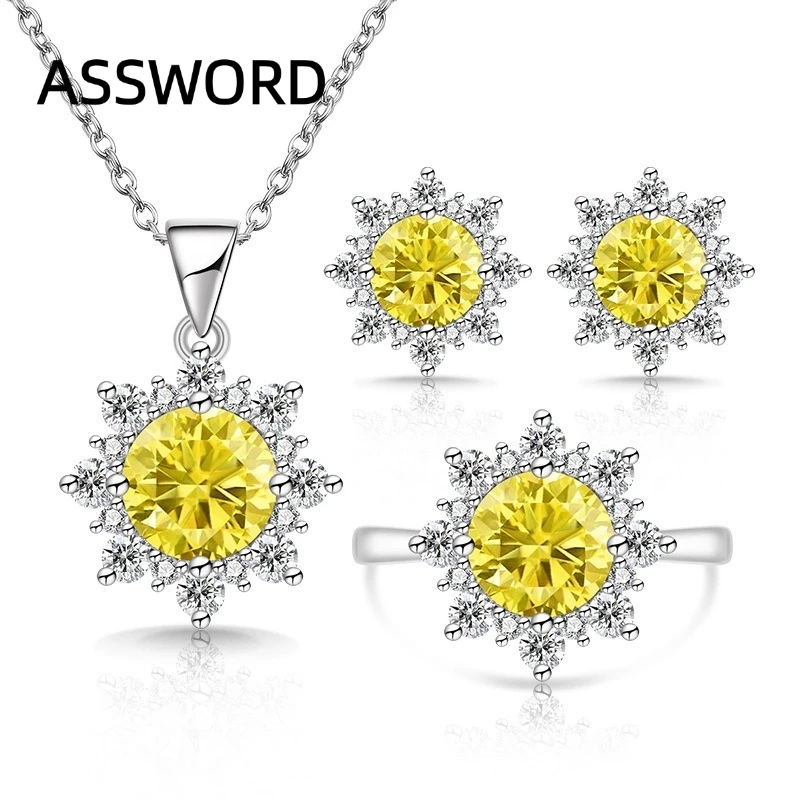 925 Sterling Silber Schneeflocken-Halo Cubic Zirkonia Schmuckset für Damen Anhänger Halskette Ring Ohrstecker Hochzeitsschmuck Geschenk – Detail 3