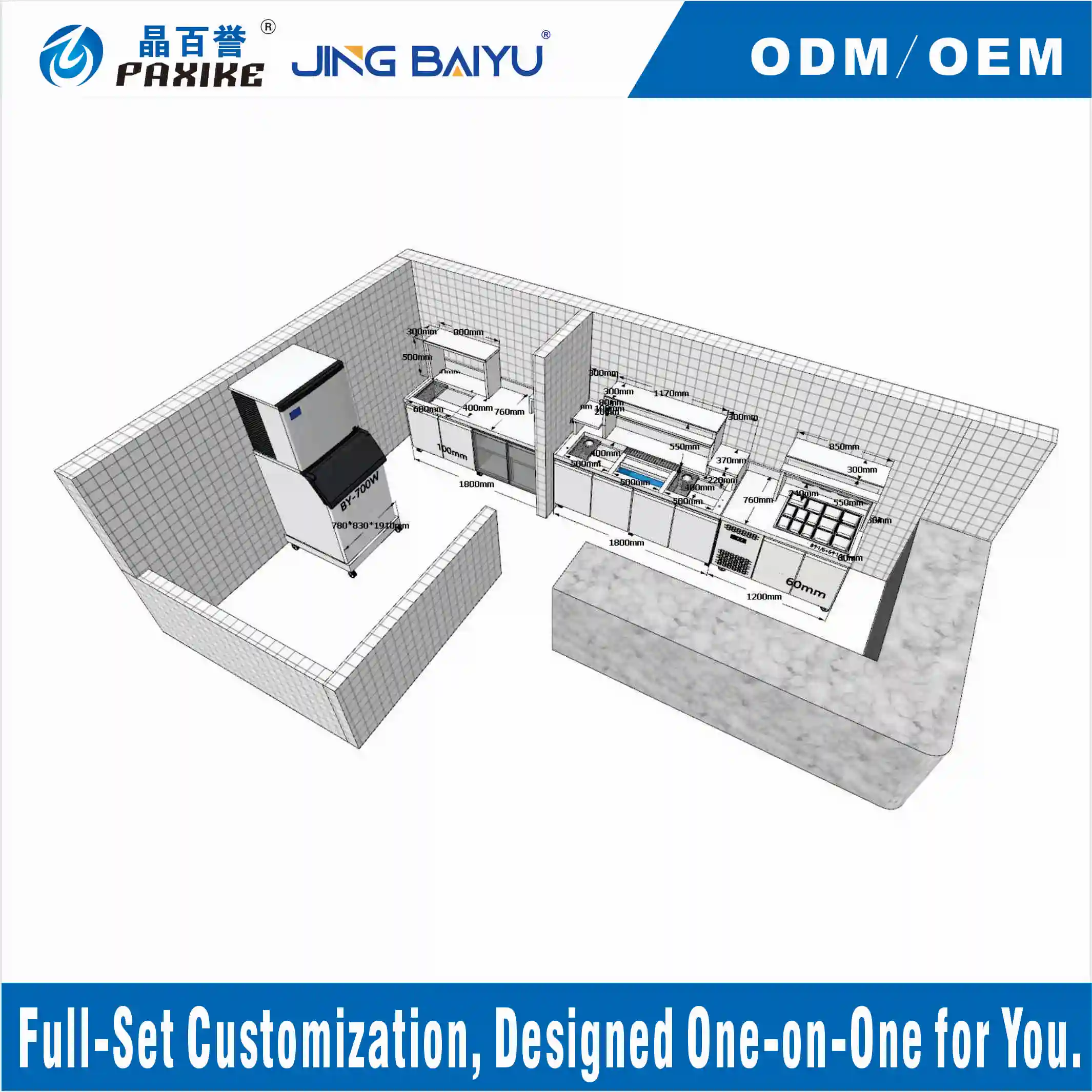 Custom-made Stainless Steel Coffee Station Commercial Prep Table Center Worktable Cafe Equipment Restaurant