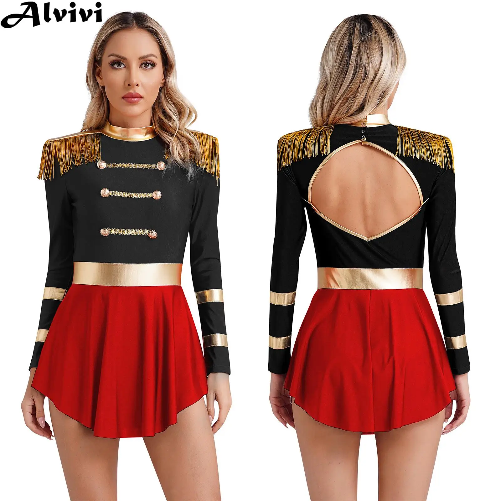 

Женское танцевальное платье с длинными рукавами и бахромой, купальник на Хэллоуин, карнавал, тематическая вечеринка, цирковой манеж, волшебник, карнавальный костюм, клубная одежда