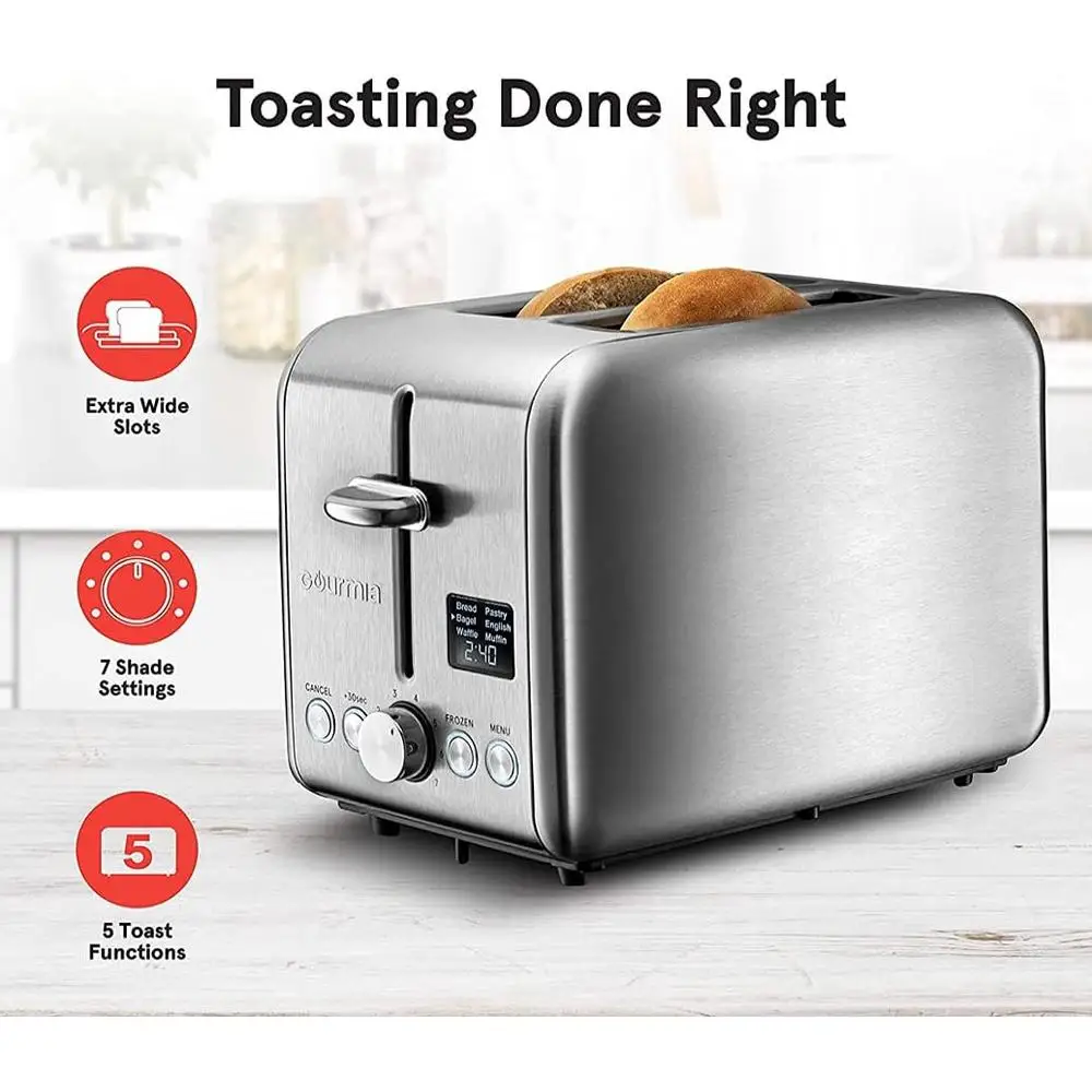 Digital Toaster with 5 Functions Toast Bagels Waffles Pastries 7 Shade Settings Countdown Timer Rapid Reheat ETL Certified