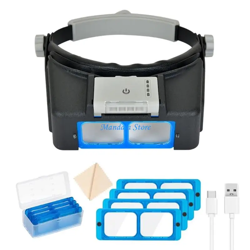U2JC Hands Without Head Mount Magnifiers LED Headlamps Magnifiers ABS for Detailed Tasks
