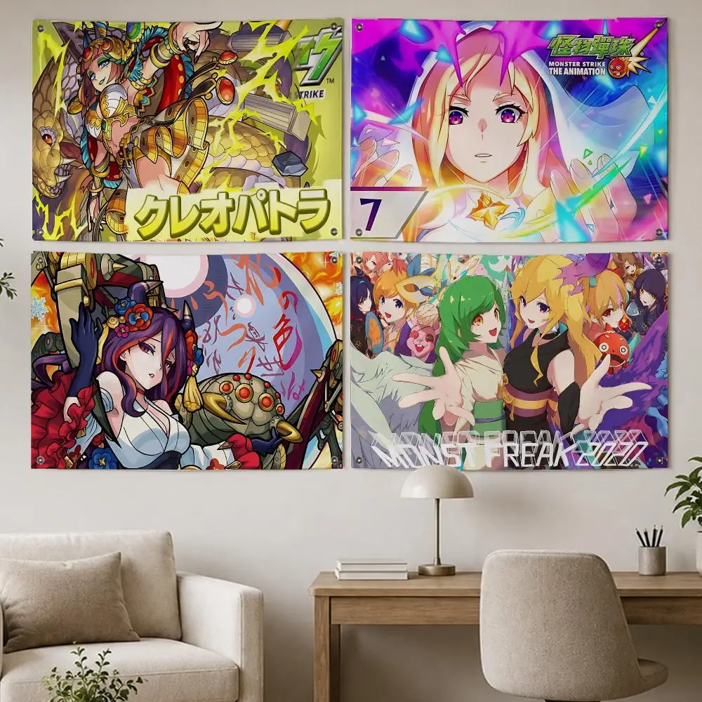 Viral Game Monster Strike Flags Room Home Decor Wall‑Hanging Art Banner, Outdoor for Bedroom Party Background Decoration