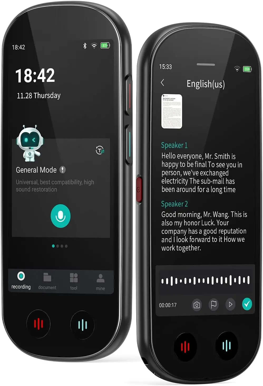 AI Voice Recorder with Playback, Unlimited Transcription, Summary, Translation, 80GB Storage for Meetings and Lectures