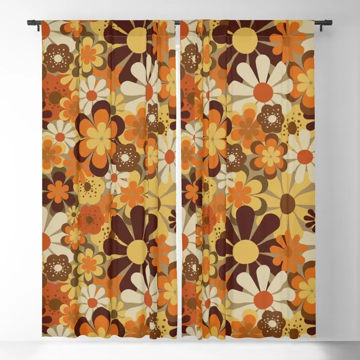 70\'s Floral Prints, Retro Art Blackout Curtains 3D Print Window Curtains For Bedroom Living Room Decor Window Treatments