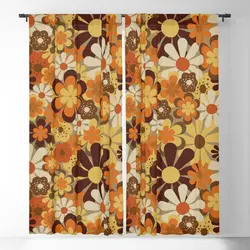 70's Floral Prints, Retro Art Blackout Curtains 3D Print Window Curtains For Bedroom Living Room Decor Window Treatments