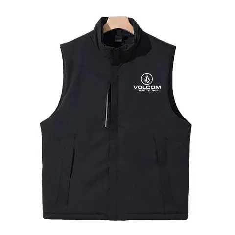 VOLCOM 프린팅 디자인 남성용 지퍼 캐주얼 코트 다운 면 조끼 재킷, 스탠드 업 칼라 조끼, 가을 신상