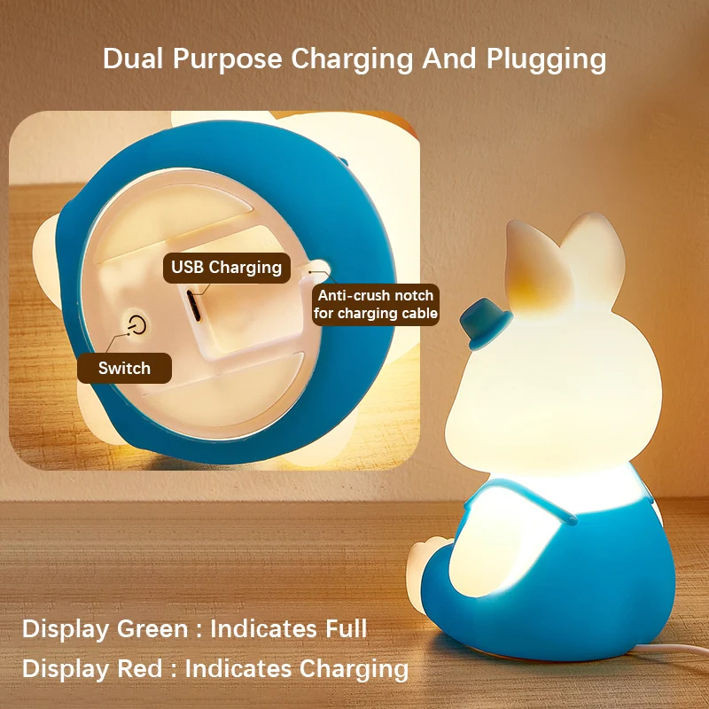 Cute Kids Night Lights 5 Colour Changing LED Silicone Rabbit Lamp with Battery,for Christmas Nursery Children Baby Home Decor