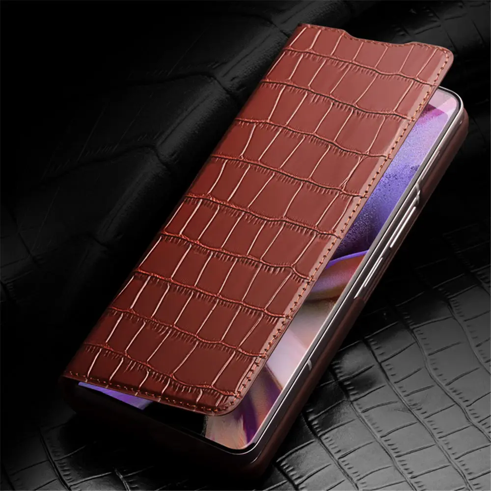 Qialino 정품 가죽 플립 케이스, 악어 패턴 커버, 삼성 갤럭시 Z 폴드 6 5 4