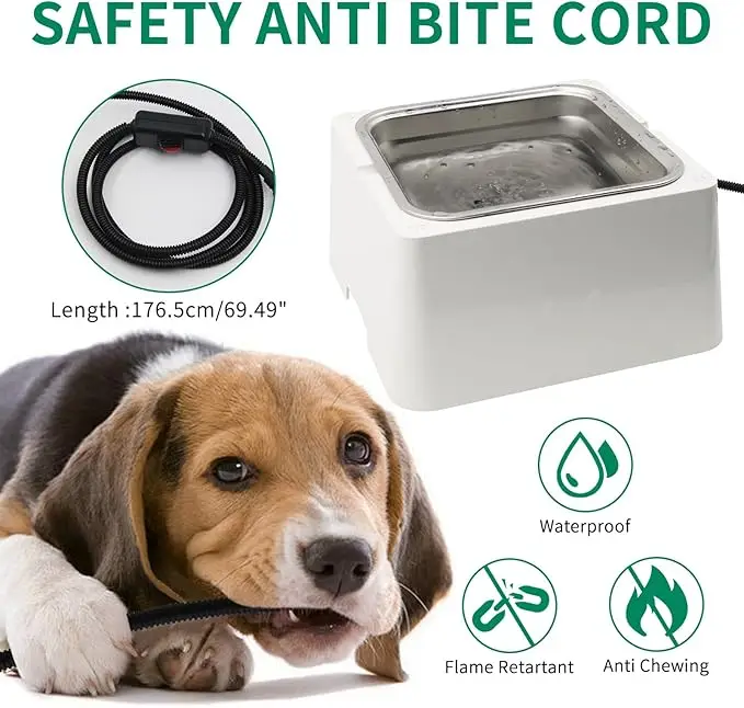 Heating Dog Bowl Heated Water Bowl for Dog&Cat Removable Stainless Bowl Outdoor Pet Water Bowl Electric Powered with Thermostat